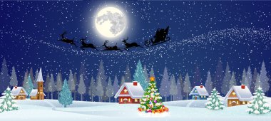 Noel ağacı ve gece köyü ile arka plan