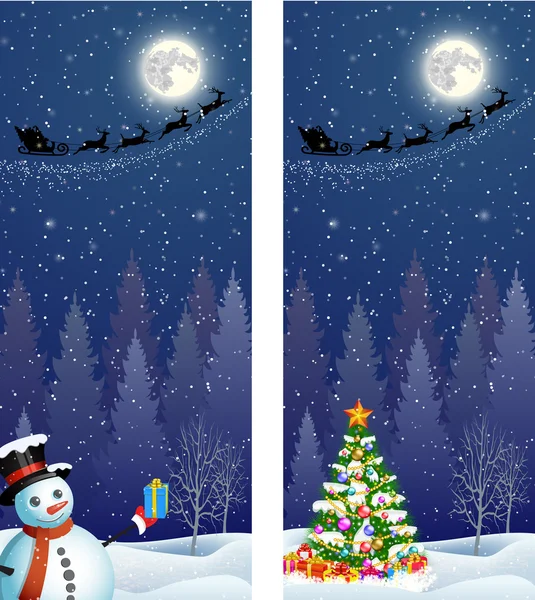 Милий сніговик на фоні нічного неба — стоковий вектор