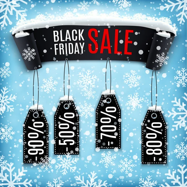 Venerdì nero vendita sfondo con nastro nero banner — Vettoriale Stock