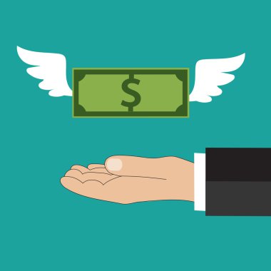 Dolar iş adam el altında uçan kanatlı