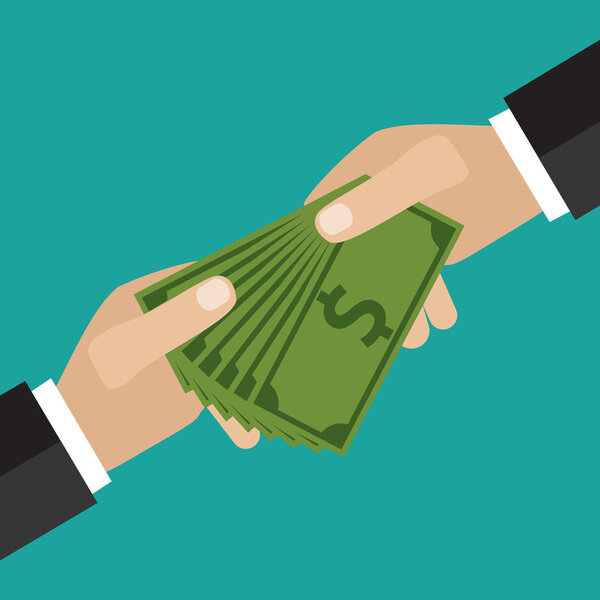 Деловой человек рука дать золотую монету
