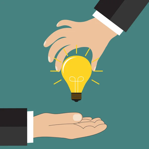 Cartoon businessman hand holding idea light bulb — Stockvector