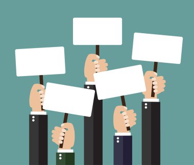 Businessmen holding signboard with the blank paper