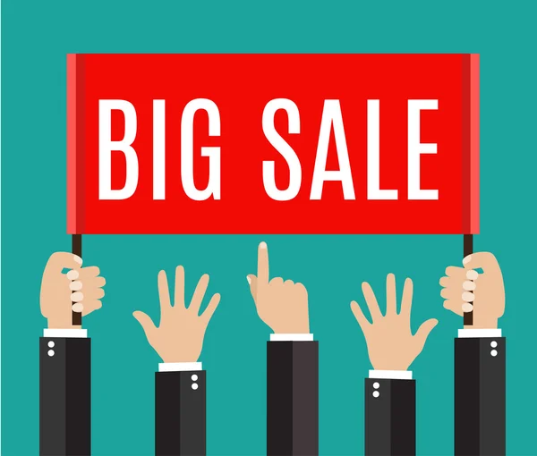 Lot of hands hold a placard with Big Sale note. — Stock Vector