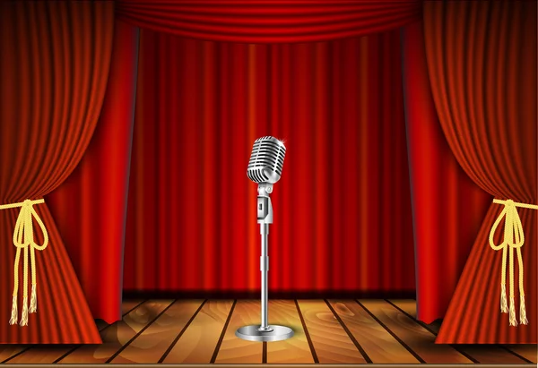 Microphone and red curtain — Stock Vector