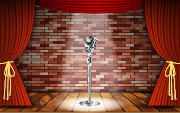 Микрофон и красный занавес — стоковый вектор