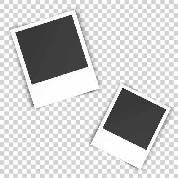 흰 벽에 고정 된 두 개의 빈 사진 — 스톡 벡터