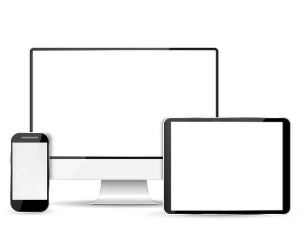 Définir moniteur d'ordinateur, tablette et téléphone mobile — Image vectorielle