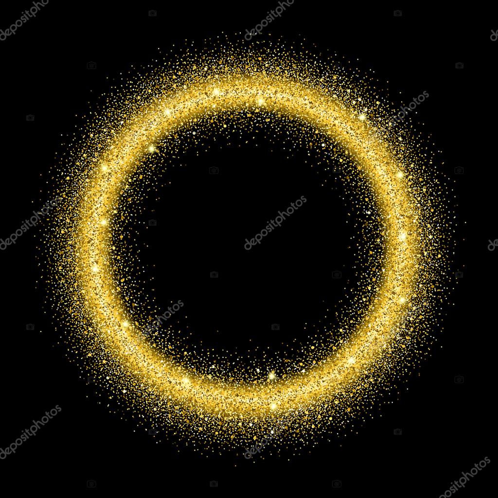 Gold glitter background. Gold sparkle circle. Template for your design, invitation, logos, web, card, gift, vip, voucher, certificate. Vector illustration.
