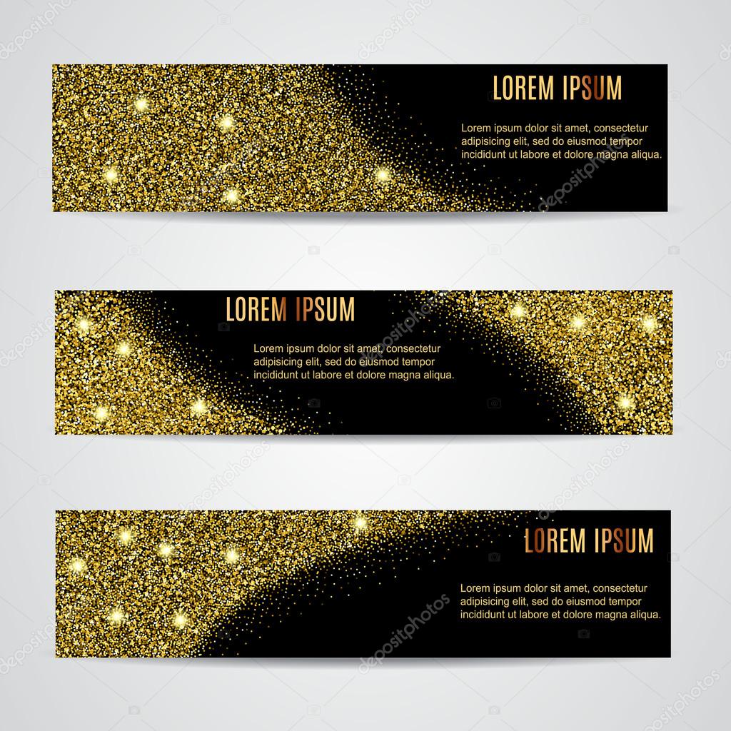 Horizontal Black and Gold Banners Set.