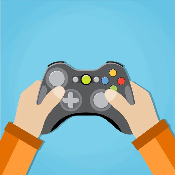 Hände halten kabelgebundenes Gamepad der alten Schule. — Stockvektor