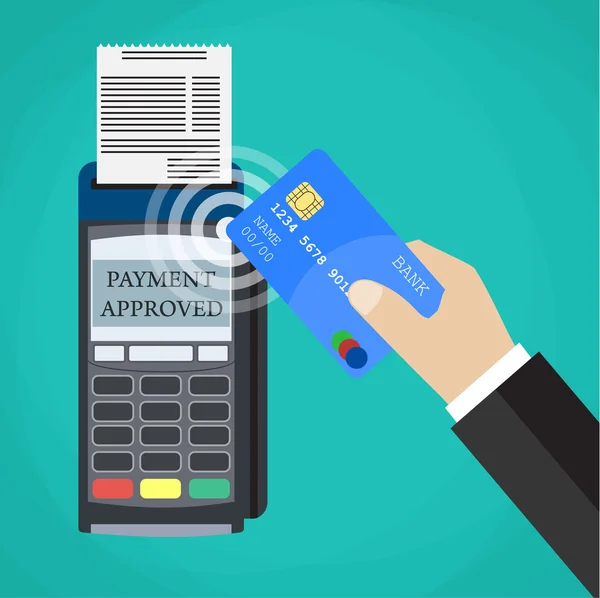 Платежі за допомогою терміналу та дебетової кредитної картки — стоковий вектор