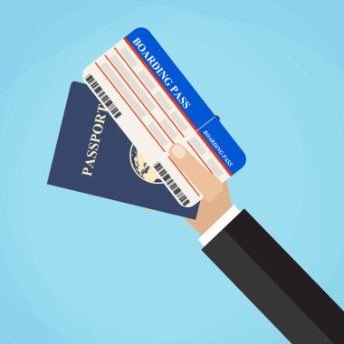 Biniş kartı ve pasaport elinde.