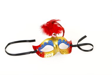 Venetian Mask with Red Feather and Ribbon clipart