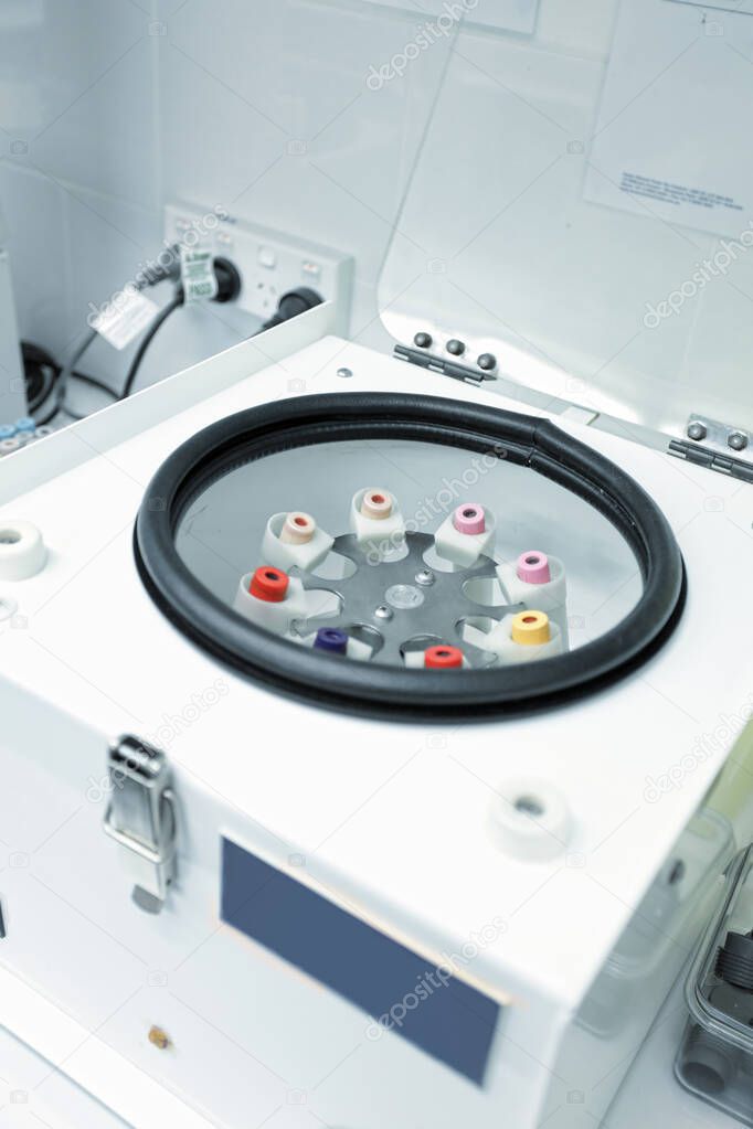 A centrifuge in the laboratory workroom of a pathology medical blood