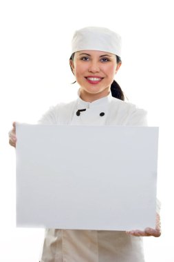 Chef veya Cook boş bir mesaj panosu veya menü tutar. Boş, metin veya diğer görüntüler için hazır.