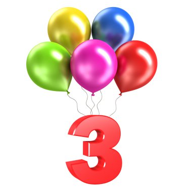 üç beyaz arka plan üzerinde parlak balonlar oluşturma