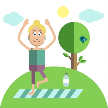 Parkta yoga yapan kadın.