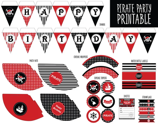 パーティー帽子印刷可能。海賊テーマ パーティー — ストックベクタ