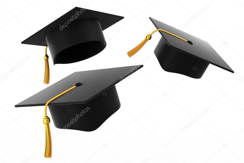 Graduation hat on white background