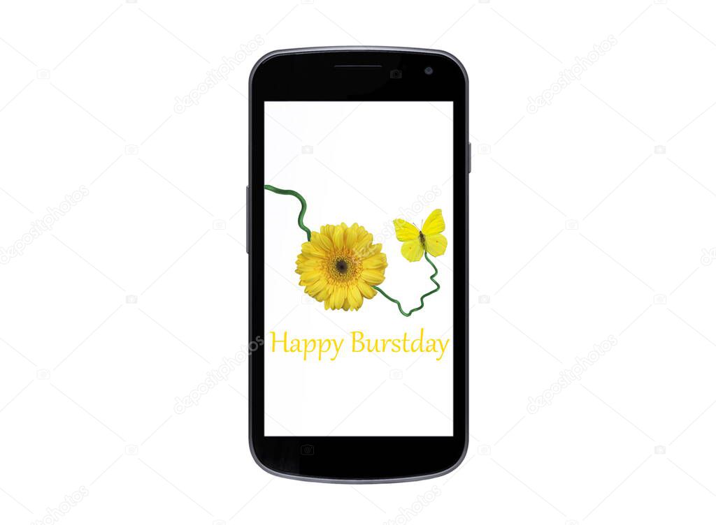 Smartphon with flowers -happy birthday