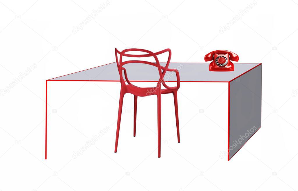 Desk with chair white isolated