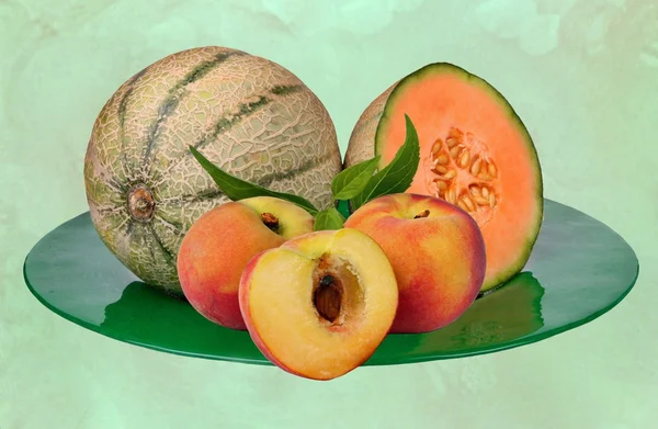 Melon and peaches — Stock Photo, Image
