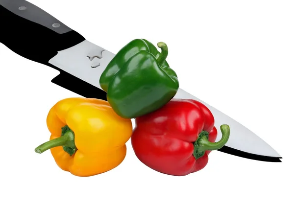 Peppers with knife — Stock Photo, Image