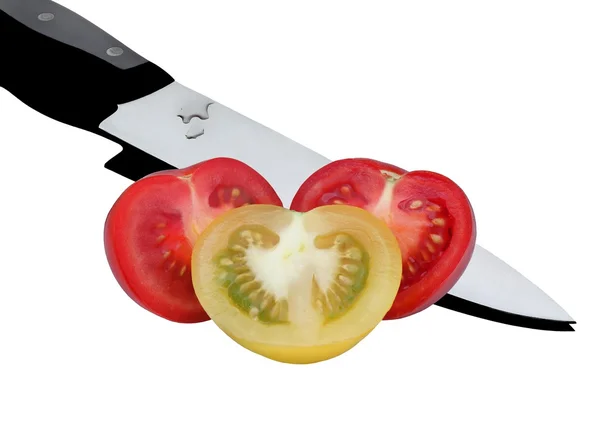 Čerstvá rajčata s nožem — Stock fotografie