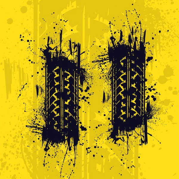 Pneumatico tracce sfondo giallo — Vettoriale Stock
