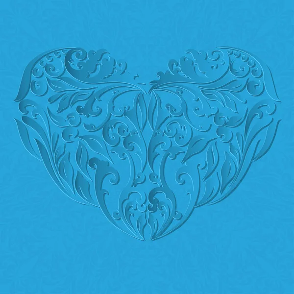 Corazón azul floral con sombra — Vector de stock