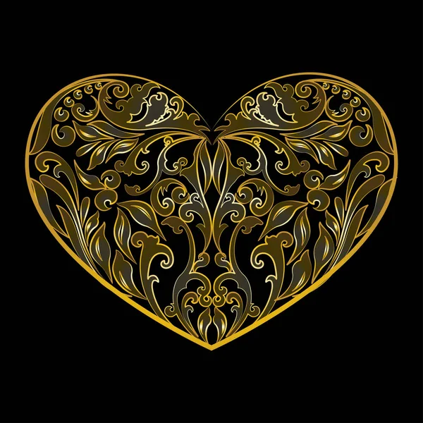 San Valentín corazón art deco contorno floral — Vector de stock