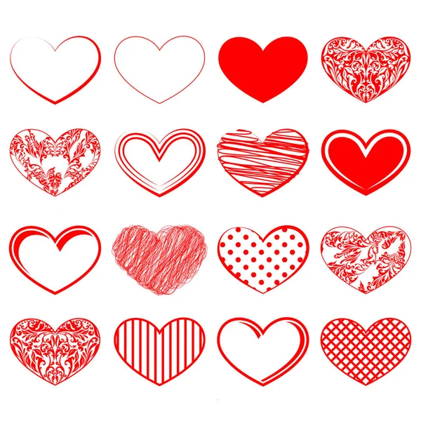 Hjärtan röd dekoration set — Stock vektor