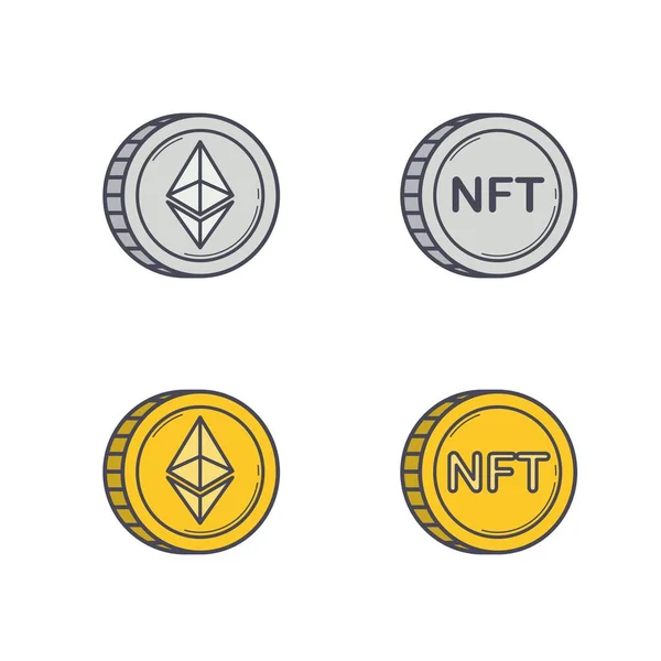 Serie di monete Ethereum e NFT — Vettoriale Stock