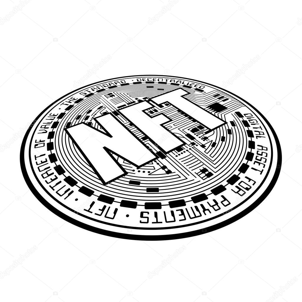 Cryptocurrency coin NFT outline perspective