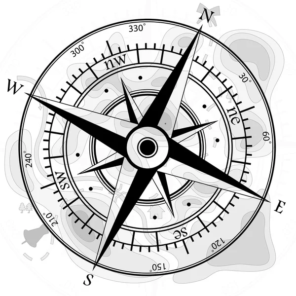 Kompas met kaart — Stockvector