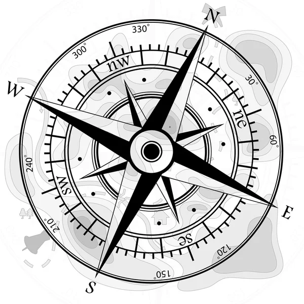 Bússola com mapa — Vetor de Stock