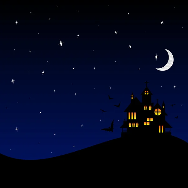 Halloween castle at night — Stock Vector