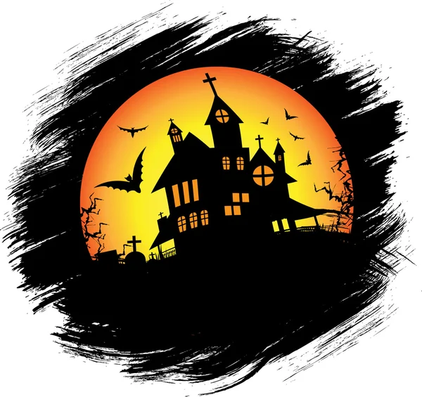 Halloween castle with sun — Stock Vector