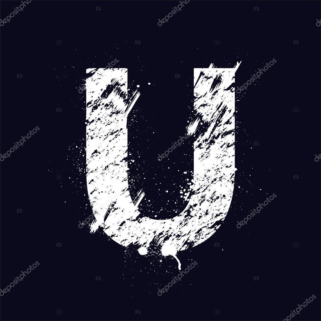 White grunge letter U isolated on dark background. eps10
