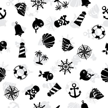 Deniz semboller siyah arka plan