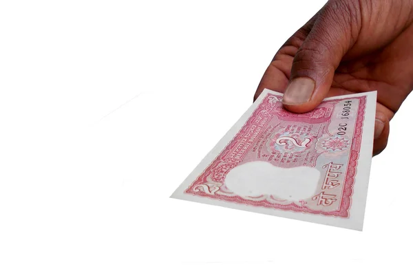 Indian Currency Bank notes INR 2in the hand — Stock Photo, Image