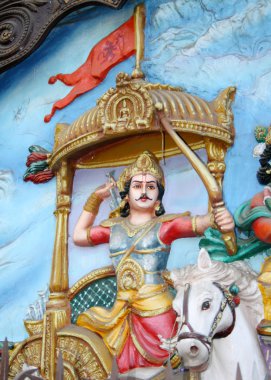 Hindu tanrısı arjun mahabharat savaş gösterilen savaş arabası üzerinde duvar sanatı 