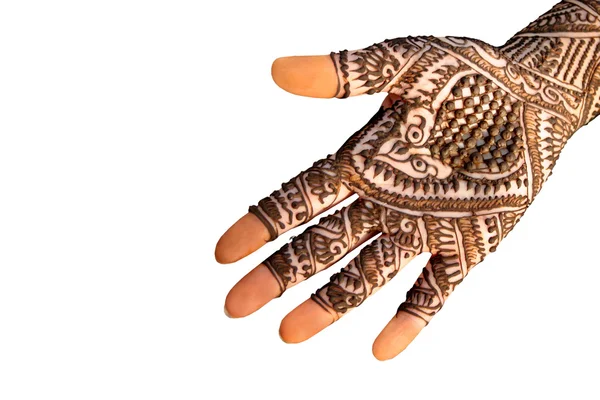 Henna temporary tattoo on woman's hand — Stock Photo, Image