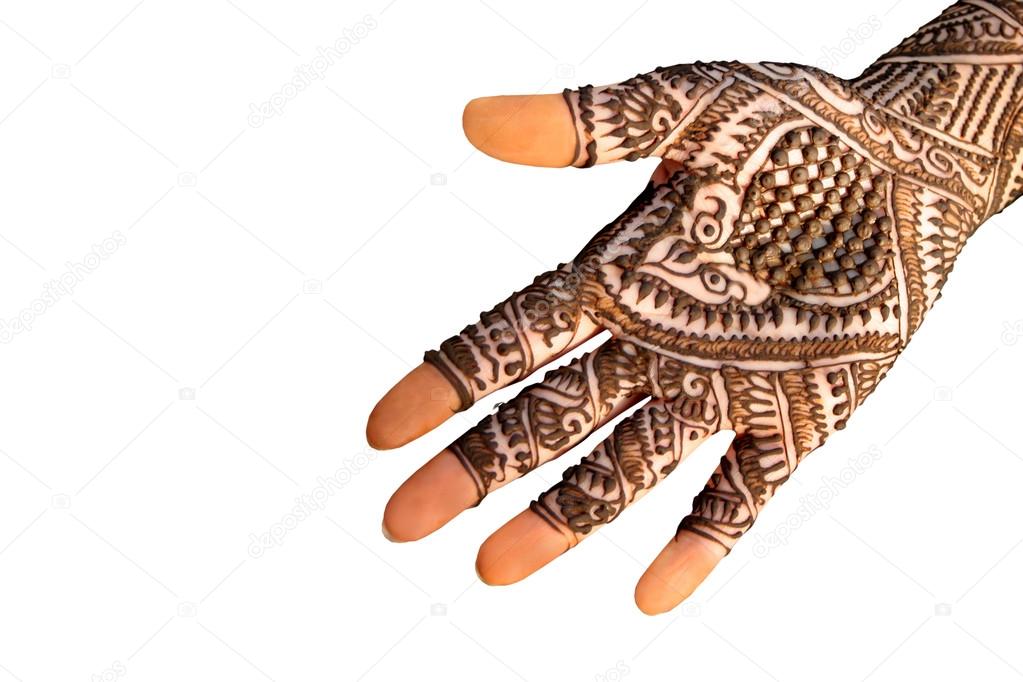 Henna temporary tattoo on woman's hand