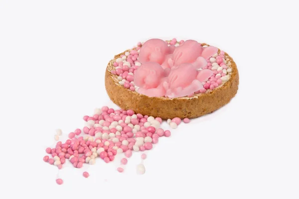 Rusk with pink mice for girl twins — Stock Photo, Image