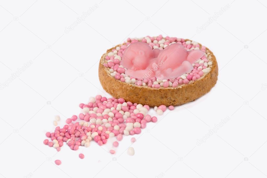 Rusks with pink mice for a girl