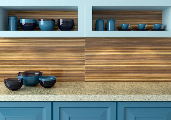 Синій кухня дизайн . — стокове фото