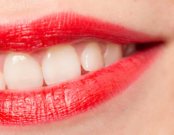 Beautiful lips with red lipstick — Stock Photo, Image