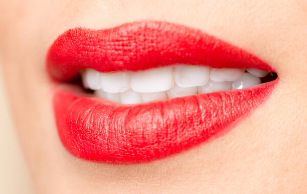 beautiful lips with red lipstick